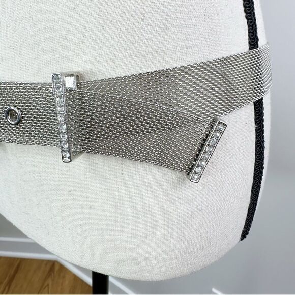Zara Silver Mesh Belt w/Rhinestone Buckle and Accents Holiday Formal Cocktail - Picture 4 of 12